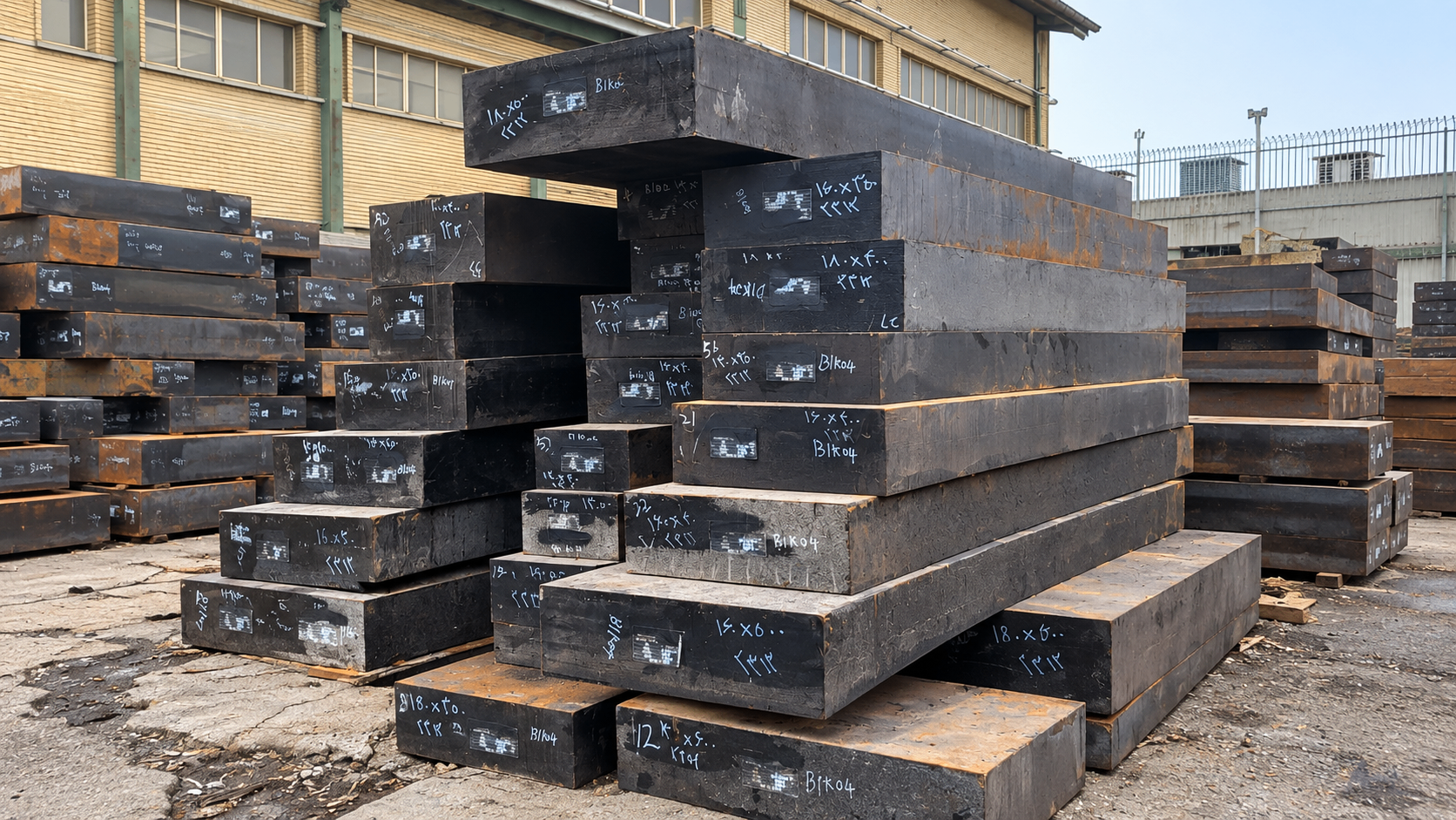 Forged steel blocks in warehouse